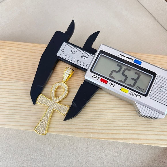 18k Gold Plated S925 Diamond Ankh Cross Necklace Pendant - Picture 7 of 8